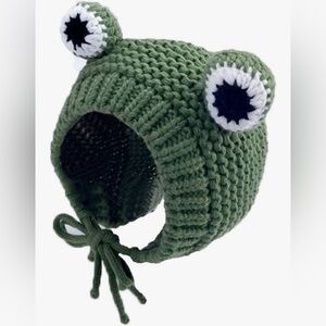 Frog Crochet Beanie W/Tie